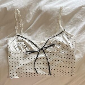 SHEIN White and Black Polka Dot Lace Cami